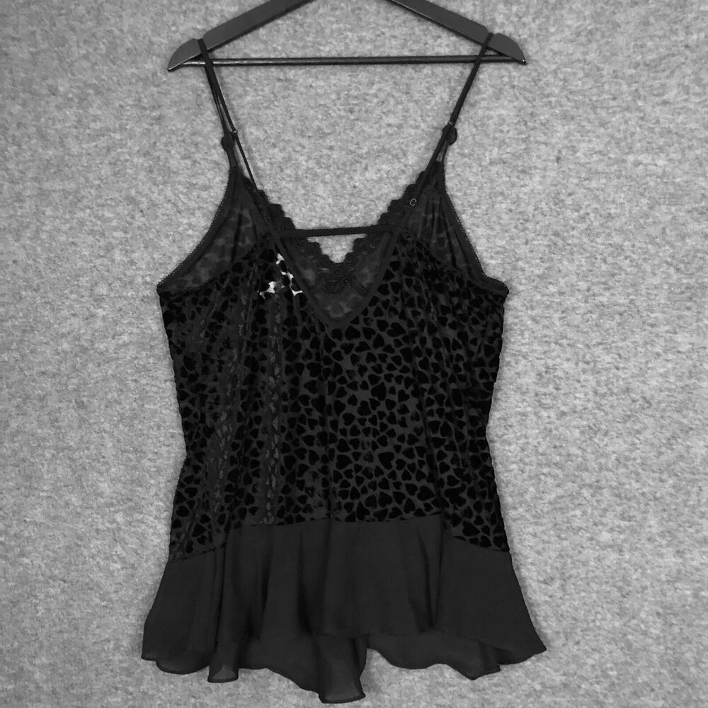 Belle Nuit Intimates Baby-Doll Velvet Burnout Heart Rhinestone Romantic Y2K